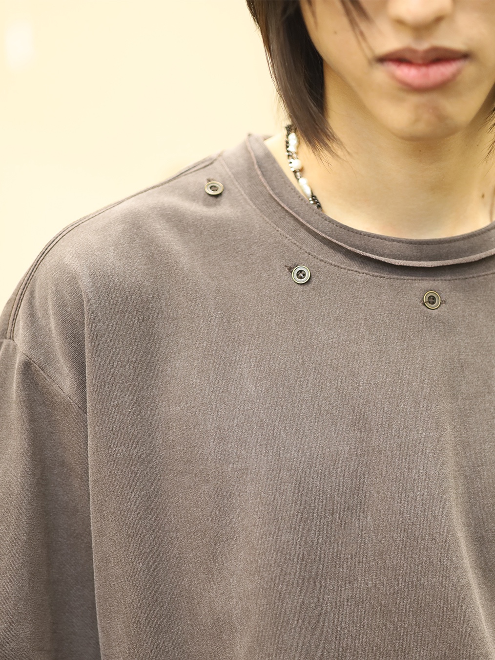 NA A NANA Button Detachable T-Shirt Purpel Brown 착용 스타일 - 3
