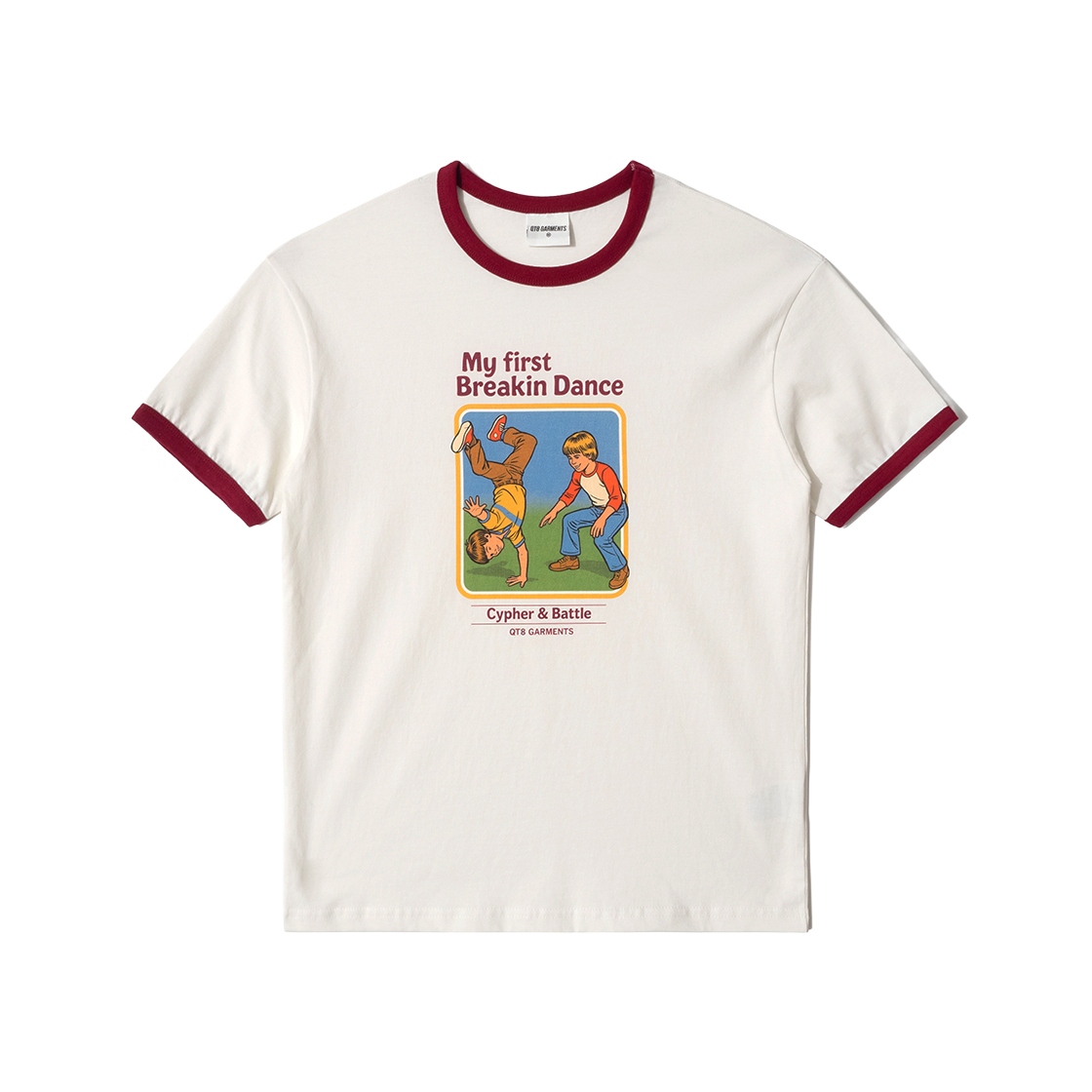 큐티에잇 가먼츠 마이 퍼스트 브레이킹 링거 티 버건디(QT8 GARMENTS My First Breakin’Ringer Tee Burgundy)