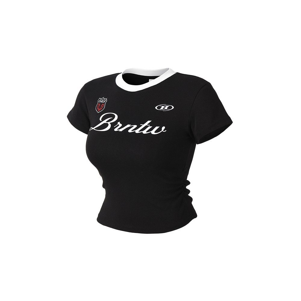 본투윈 W 글리터 로고 셔링 크롭 티셔츠 블랙