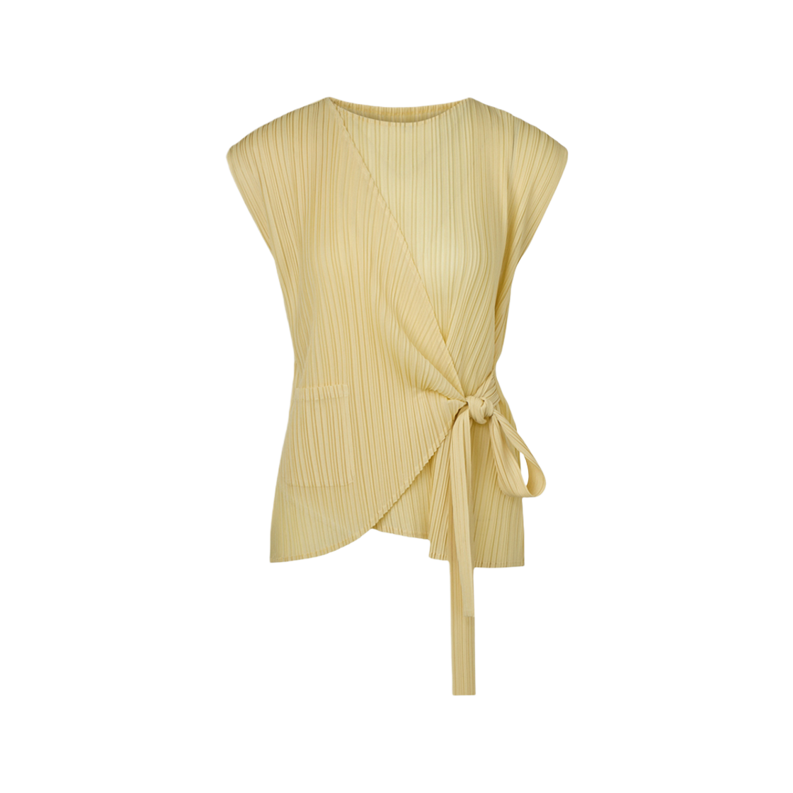 몽플리쎄 여성 타이드 랩 스타일 캡소매 플리츠 탑 옐로우(Monplisse Women Tied Wrap Style Cap Sleeve Pleats Top Yellow) - 1