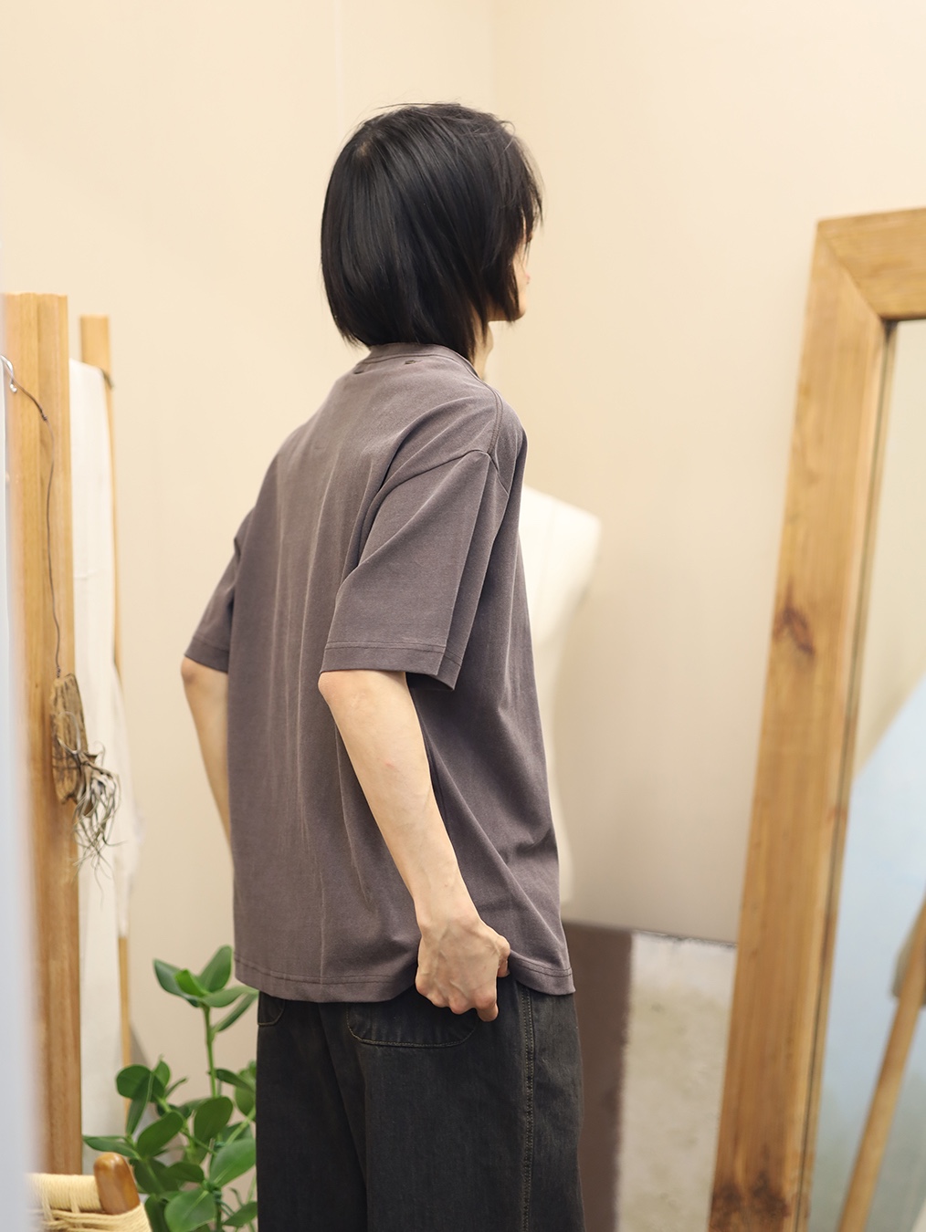 NA A NANA Button Detachable T-Shirt Purpel Brown 착용 스타일 - 2