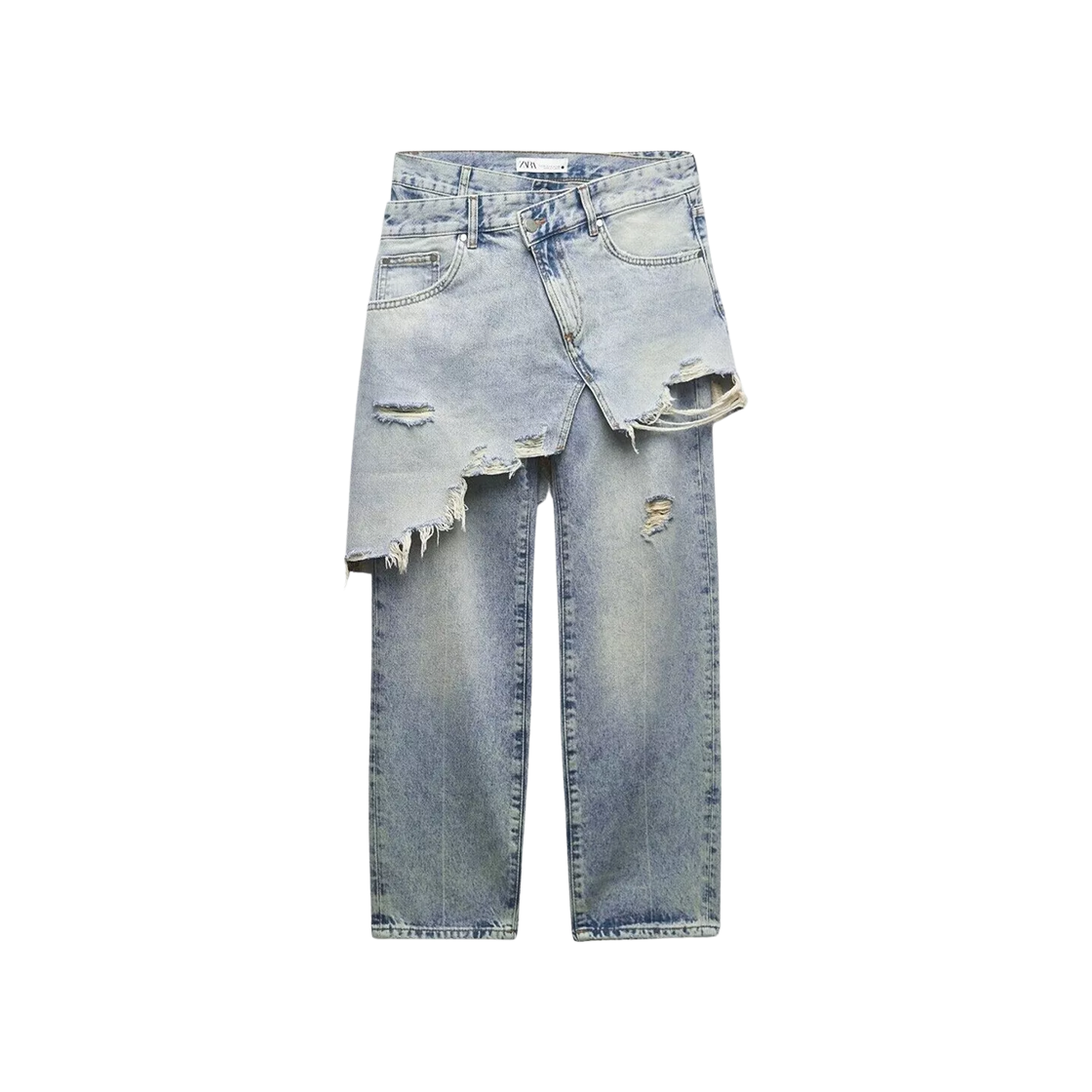 6840/091/428 (W) Zara Asymmetrical Straight Leg Mid-Rise Jeans Faded Blue