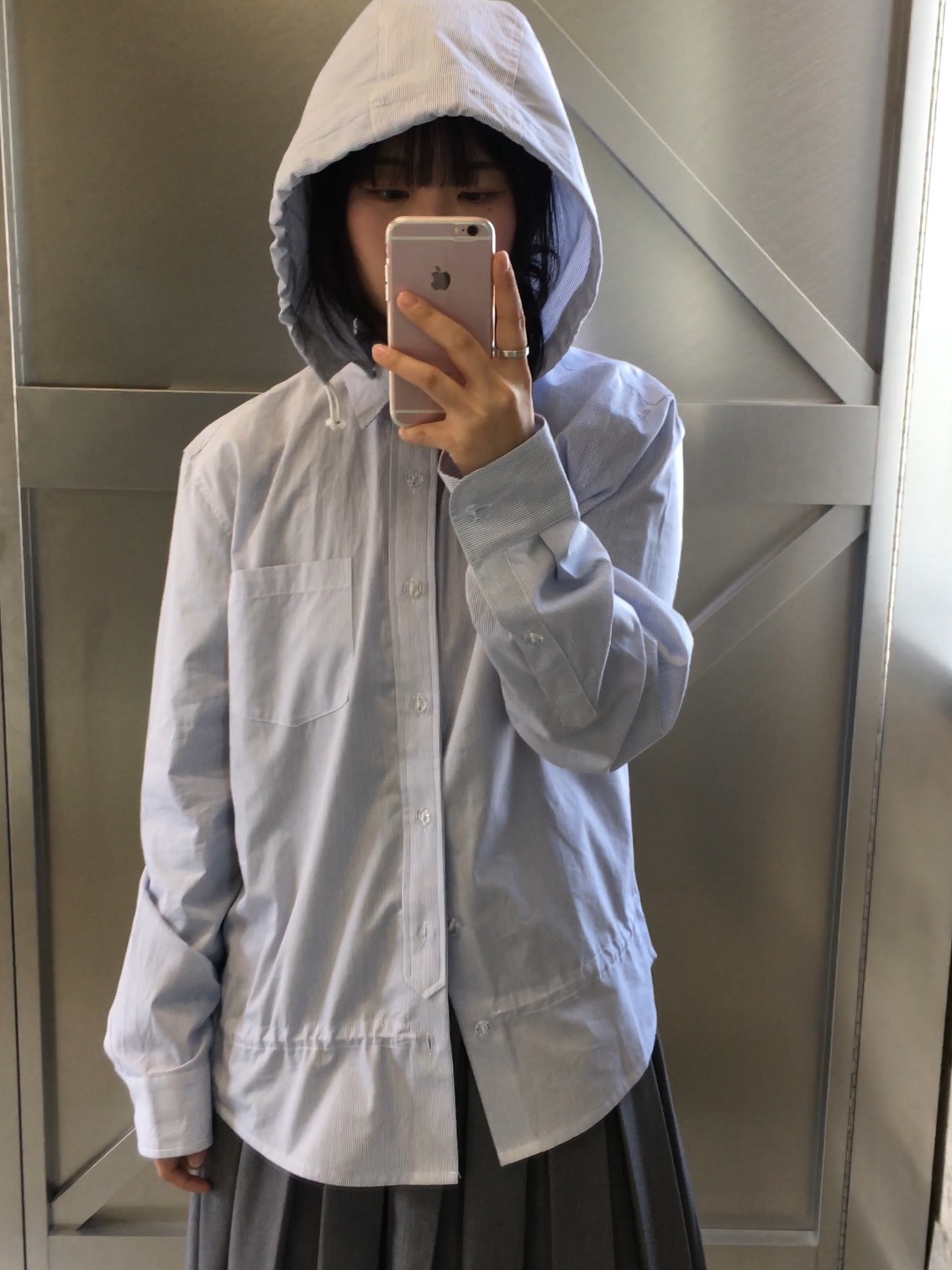 Sansan Gear Mesh Jacket Sky Blue - 25SS, Sansan Gear Stripe Hood Shirts Blue - 25SS 착용 스타일 - 2