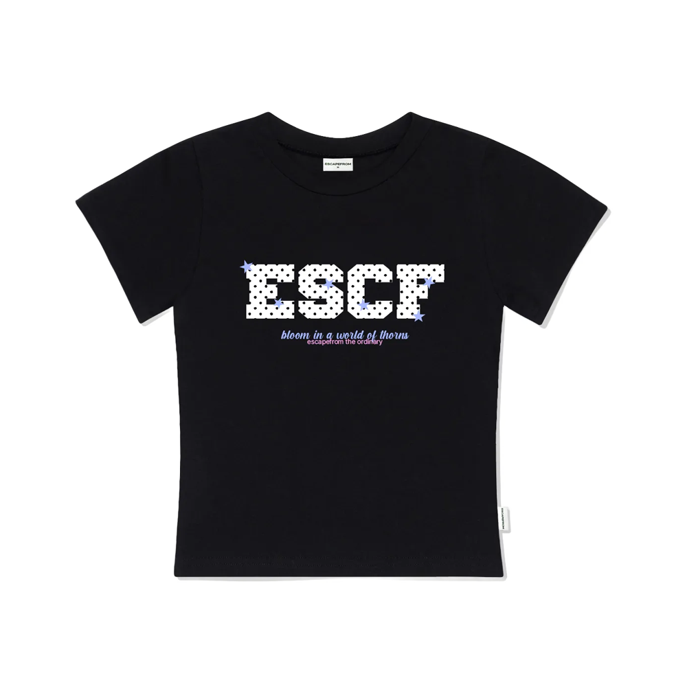 E251STS045BK Escapefrom Dot Star Bloom Print Slim Fit Short Sleeve T-Shirt Black