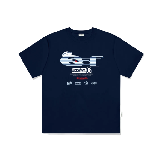 E251OTS188NV ESCAPEFROM Marine ESCF Logo Collage Print Overfit Short Sleeve T-Shirt Navy