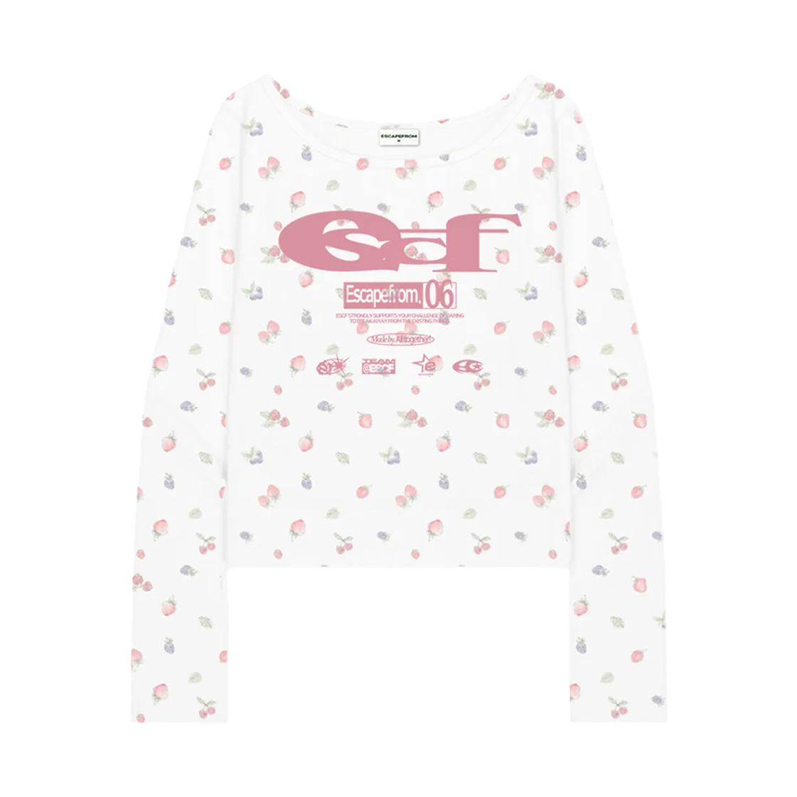 ☆韓国☆［ESCAPEFROM］Print Track Long Sleeve 2C M,L 이스케이프프롬 ESCF 로고 콜라주 앤드 빈티지 스트로베리 풀