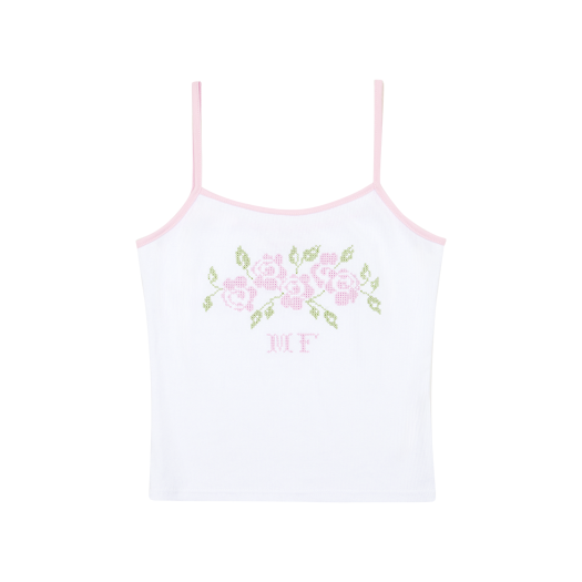 MF2536TS005MWHFR Margarin Fingers Rose Embroidery Tank Top White