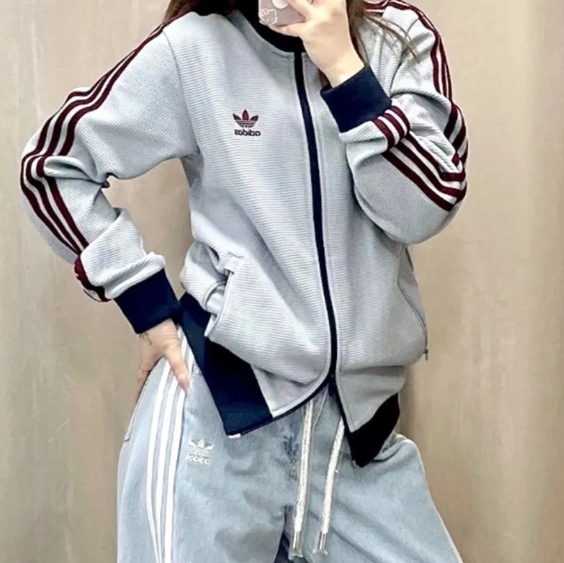 Adidas Originals Track Top Light Grey - KR Sizing, Adidas Waffle Beckenbauer Track Top Wonder White - KR Sizing 착용 스타일 - 3