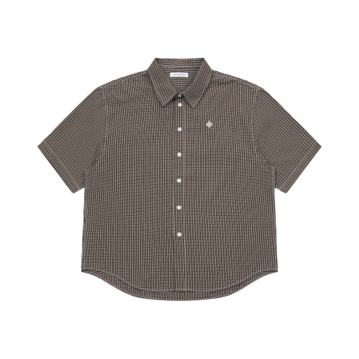 SR25SSSH01BR SLOW RECORD HOUSE Logo Check Short Sleeve Shirt Brown