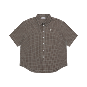 SLOW RECORD HOUSE Logo Check Short Sleeve Shirt Brown
