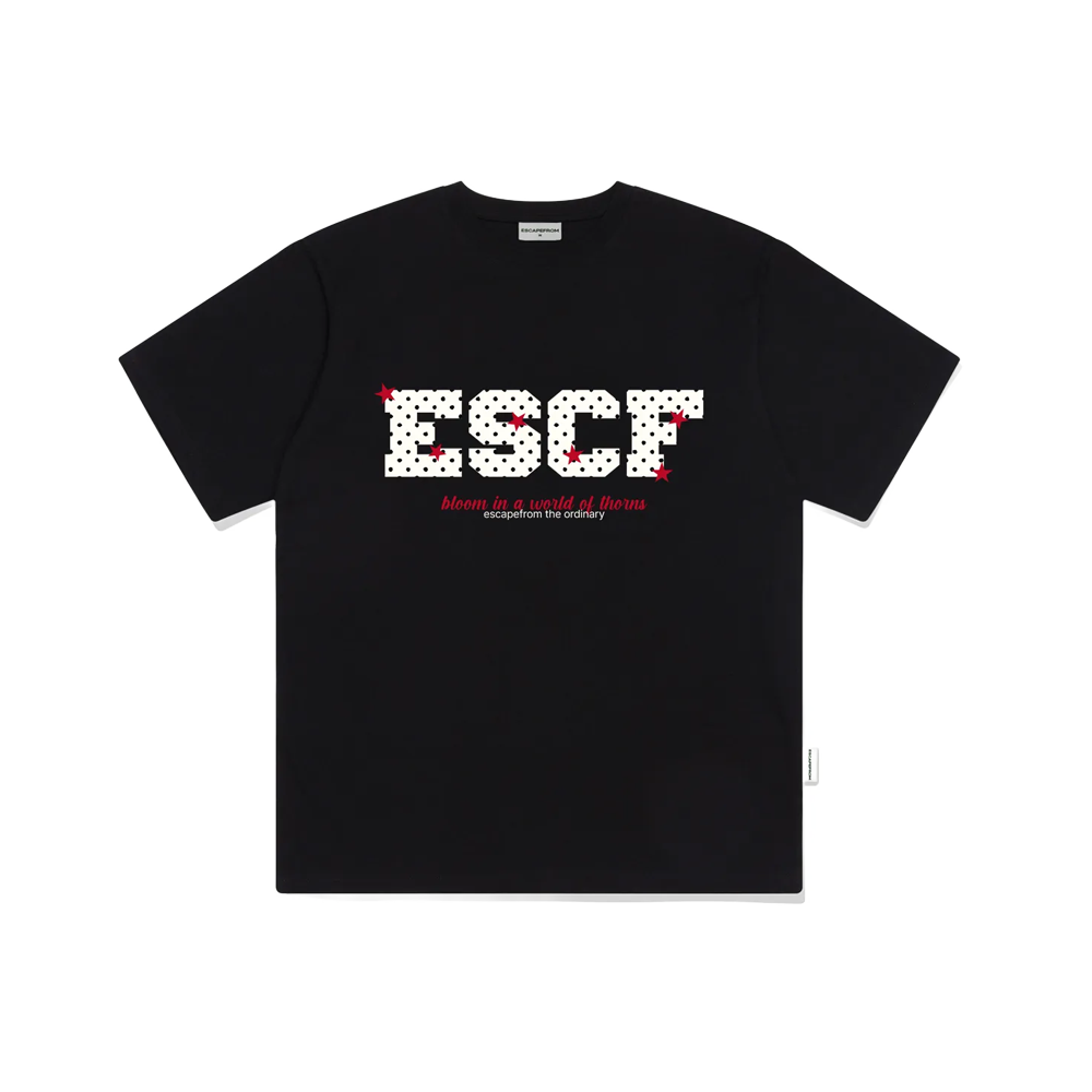 E251OTS190BK Escapefrom Dot Star Bloom Print Overfit Short Sleeve T-shirt Black