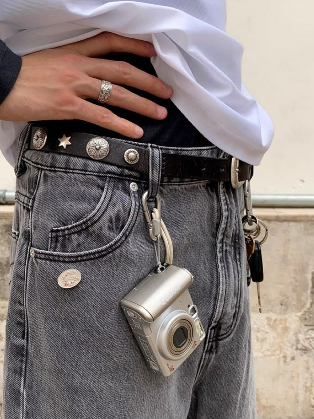 Diesel B-1DR Leather Belt with D Buckle Black, Stussy Rodeo Belt Black 착용 스타일 - 4