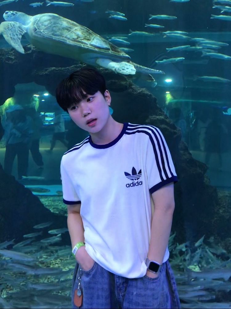 (W) Adidas Terry 3S T-Shirt Off White - KR Sizing 착용 스타일