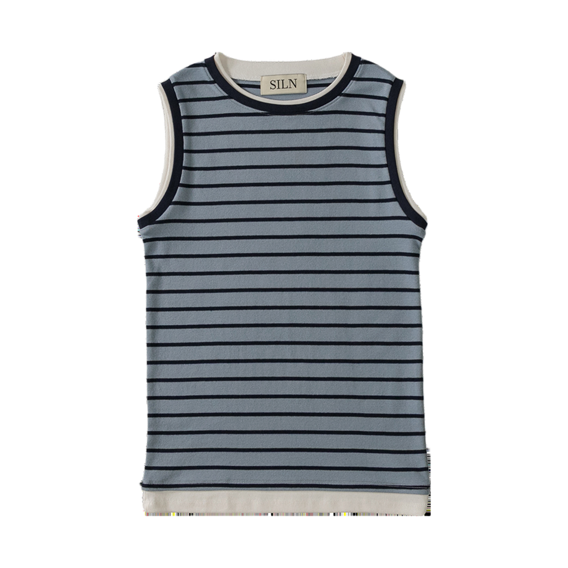 실른 더블 업 스트라이프 레이어드 슬리브리스 블루(SLIN Double Up Striped Layered Sleeveless Blue)