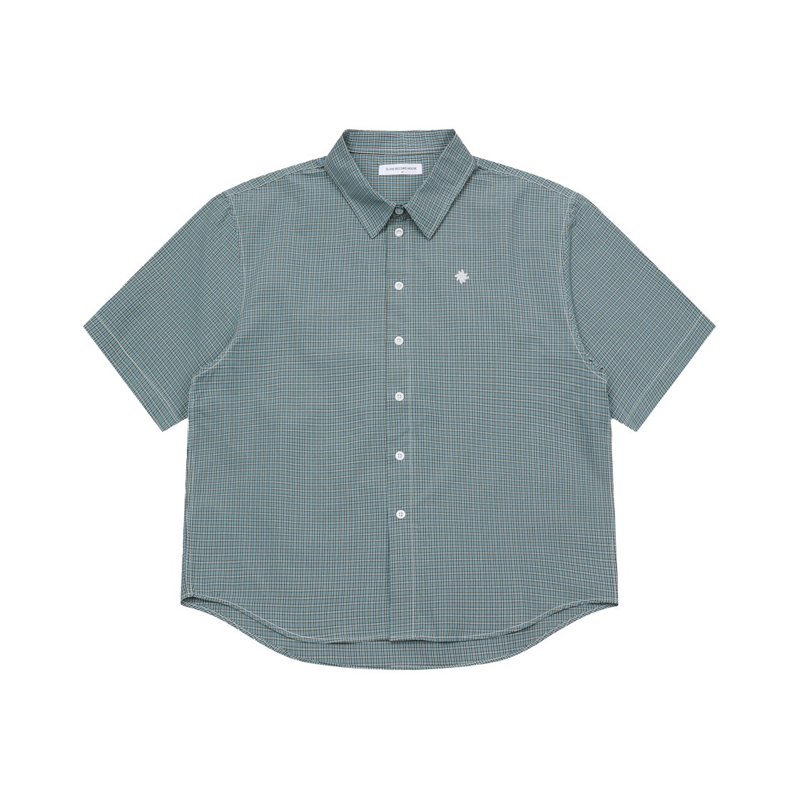 슬로우 레코드 하우스 로고 체크 반팔 셔츠 블루