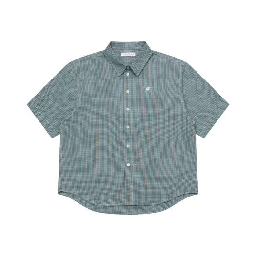 SR25SSSH01BL SLOW RECORD HOUSE Logo Check Short Sleeve Shirt Blue