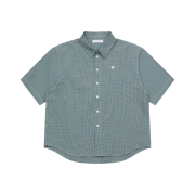 SLOW RECORD HOUSE Logo Check Short Sleeve Shirt Blue