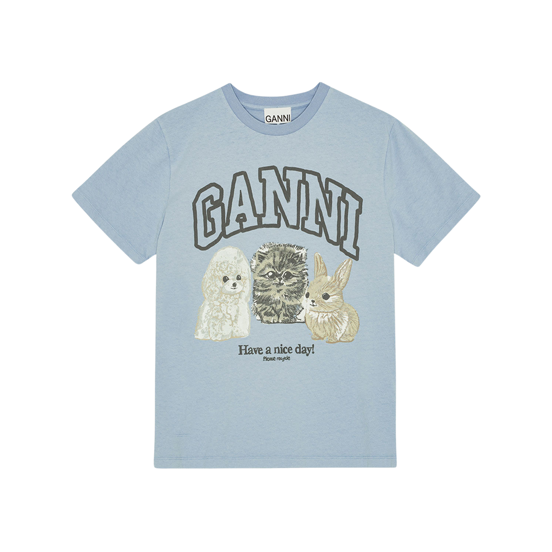 (W) 가니 애니멀 프린트 티셔츠 샴브레이 블루((W) Ganni Animal Print T-Shirt Chambray Blue)