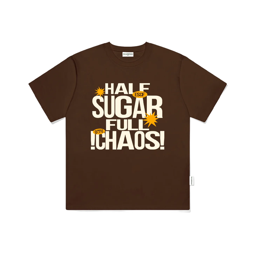E251OTS184BW Escapefrom Half Sugar Full Chaos Print Overfit Short Sleeve T-Shirt Brown