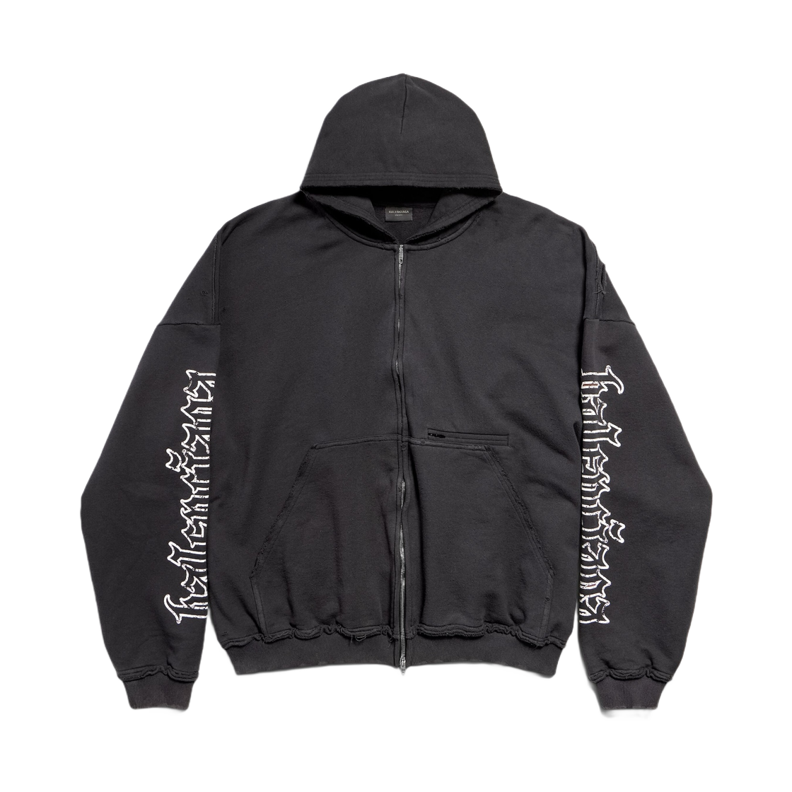발렌시아가 블랙레터 스크립트 풀드 집업 후드 라지 핏 블랙 페이디드(Balenciaga Blackletter Script Pulled Zip-Up Hoodie Large Fit Black Faded) - 1
