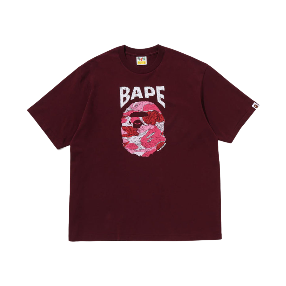 베이프 ABC 카모 핸드 드로우 에이프 헤드 릴렉스드 핏 티셔츠 버건디(BAPE ABC Camo Hand Draw Ape Head Relaxed Fit T-Shirt Burgundy) - 1