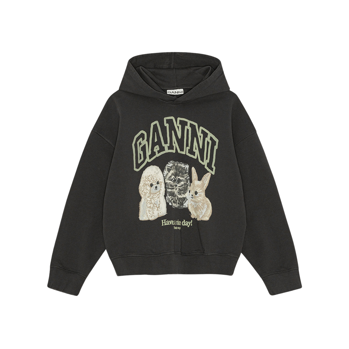 (W) 가니 애니멀 프린트 후드 팬텀((W) Ganni Animal Print Hoodie Phantom)