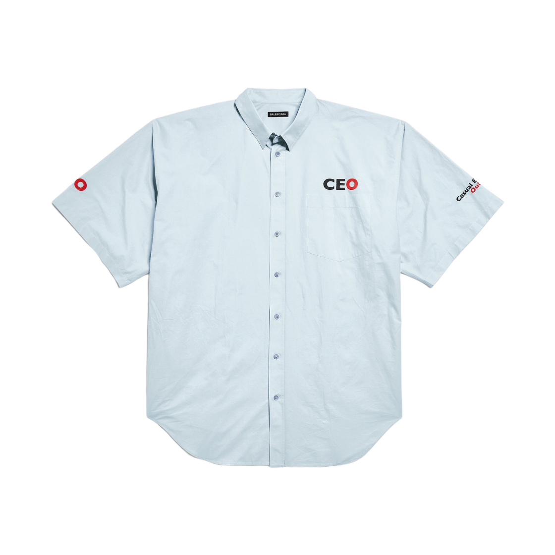 839187TNM604200 (W) Balenciaga CEO Uniform Logo Short Sleeve Oversized Shirt Light Blue