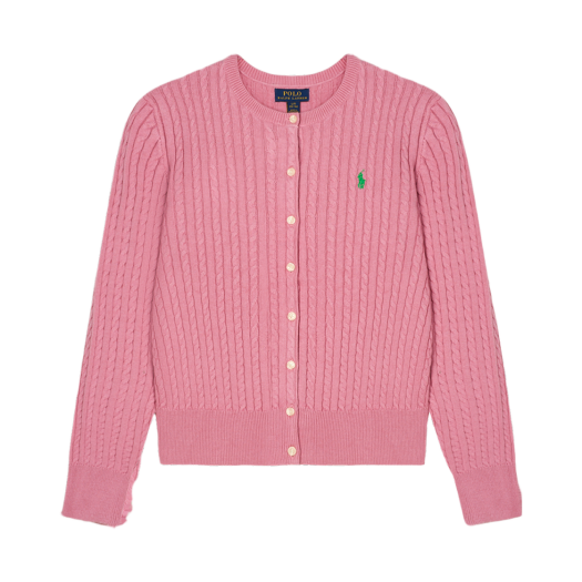 KW5CKNCRL59PK [20% 적립] Polo Ralph Lauren Children Mini Cable Cotton Cardigan Laguna Pink Tiller Green - 25FW