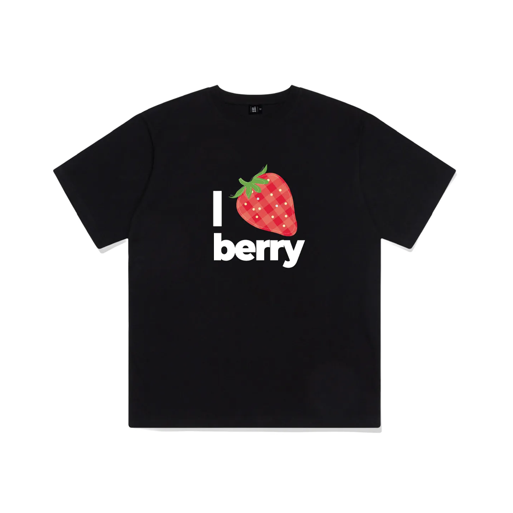 P251OTS047BK pagesiisii I Strawberry Print Short Sleeve T-shirt Black