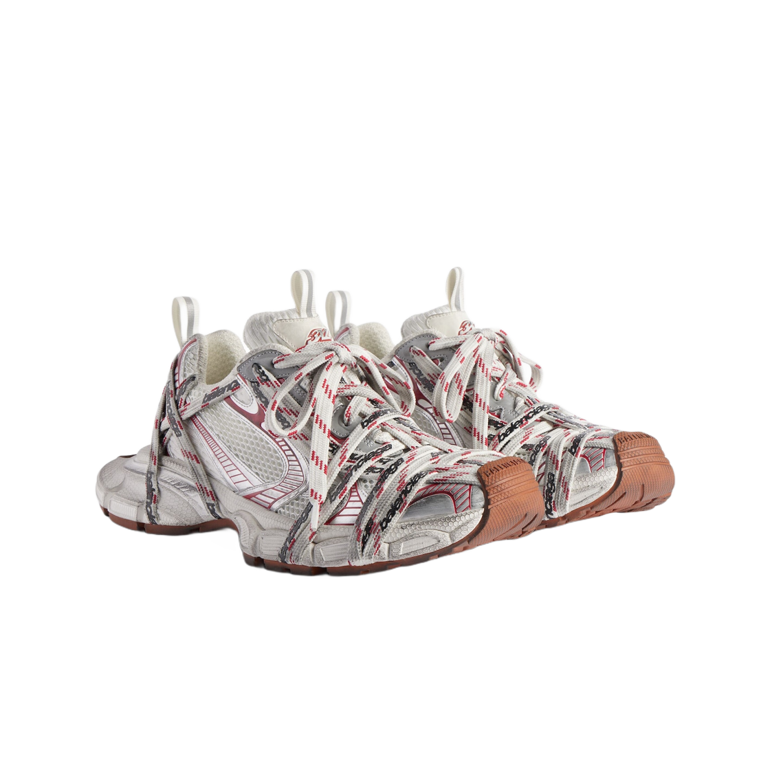 발렌시아가 3XL 익스트림 레이스 로고 스니커즈 베이지 그레이 레드 브라운((W) Balenciaga 3XL Extreme Laces Logo Sneaker Beige Grey Red Brown) - 2