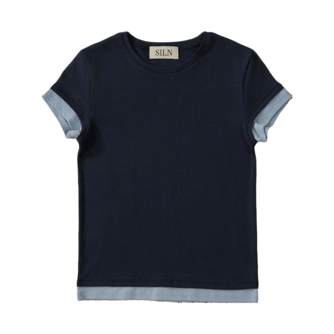 실른 더블 업 레이어드 티셔츠 네이비(SLIN Double Up Layered T-Shirts Navy)