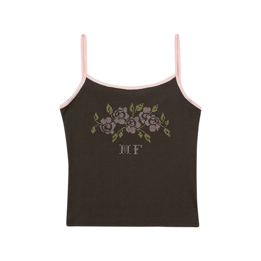 MF2536TS005MBRFR Margarin Fingers Rose Embroidery Tank Top Brown