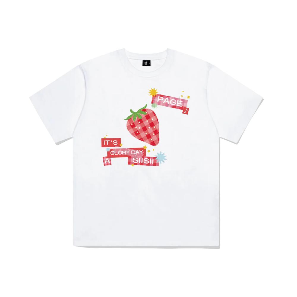 페이지시시 딸기 글로리 스티커 프린팅 반팔티 화이트(pagesiisii Strawberry Glory Sticker Printing Short Sleeve T-Shirt White) - 1