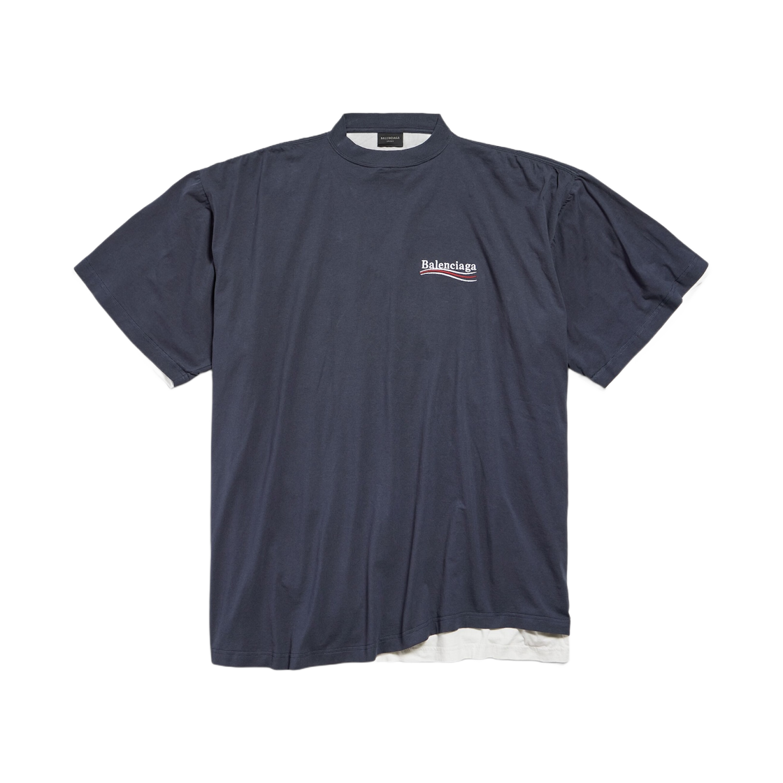 835512TSVU93903 Balenciaga Political Campaign Double T-Shirt Navy White Red