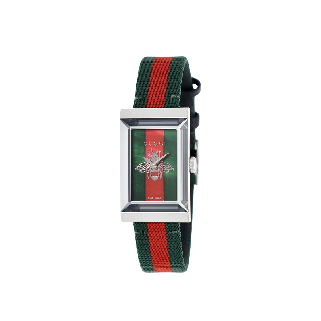 구찌 G-프레임 쿼츠 34.5mm 스테인리스 스틸 그린 레드(Gucci G-Frame Quartz 34.5mm Stainless Steel Green Red)