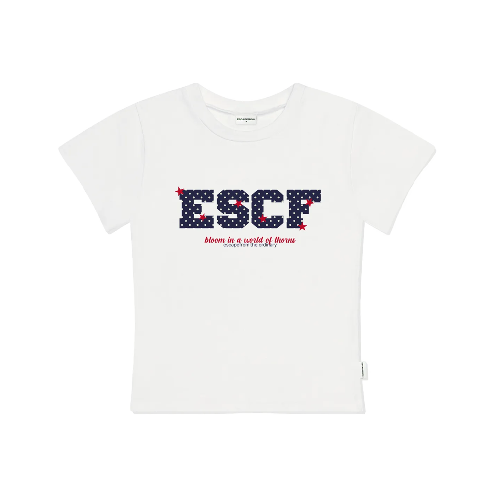 E251STS044IV Escapefrom Dot Star Bloom Print Slim Fit Short Sleeve T-shirt Ivory