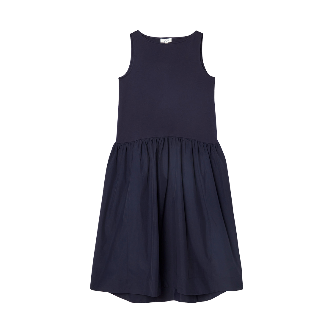 (W) 코스 볼류미너스 슬리브리스 미디 드레스 네이비 블루((W) COS Voluminos Sleeveless Midi Dress Navy Blue)
