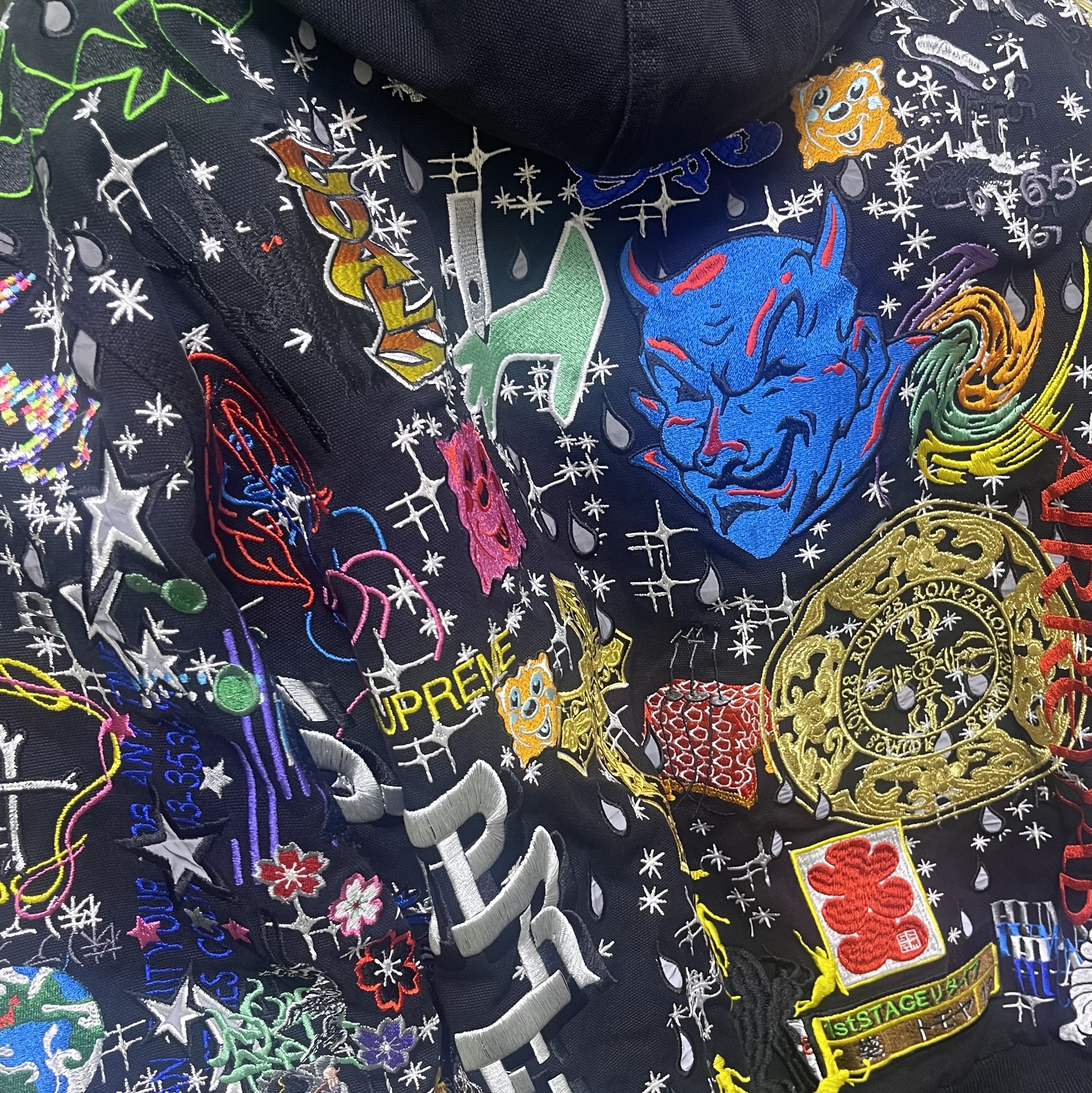 Supreme AOI Embroidered Hooded Work Jacket Black - 25SS 착용 스타일 - 2