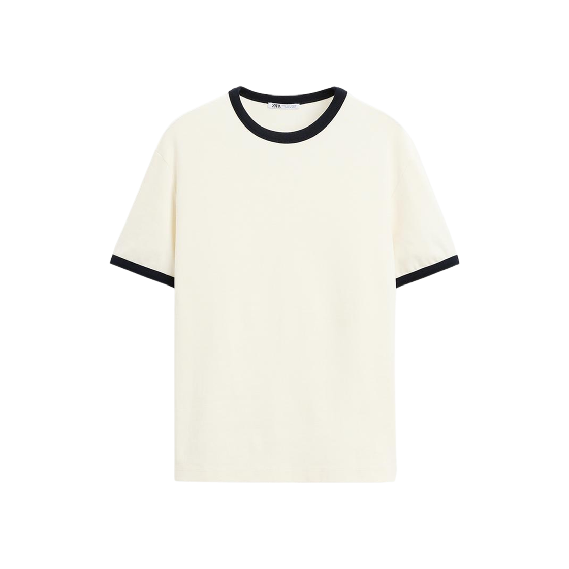 자라 베이직 콘트라스트 립 티셔츠 오이스터 화이트
