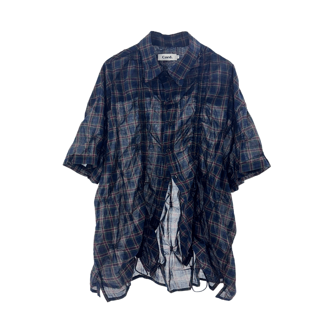 코드 웨이브 스트링 핀치 셔츠 네이비 체크(Cord Wave String Pinch Shirt Navy Check)