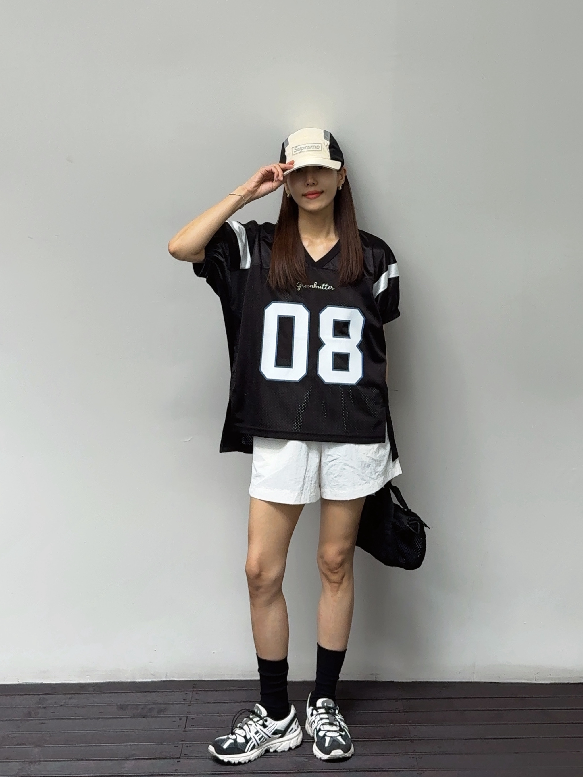Supreme Side Mesh Camp Cap Cream - 25SS, Greenbutter Rugby Mesh Jersey Tee Black 착용 스타일 - 1