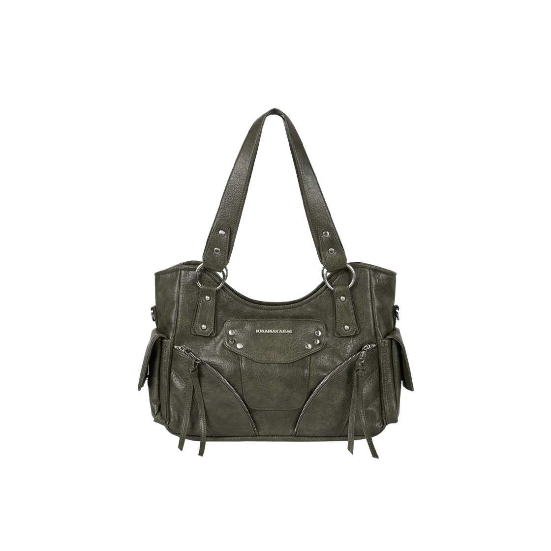 - Iugamakaras Studded Leather Shoulder Bag Khaki