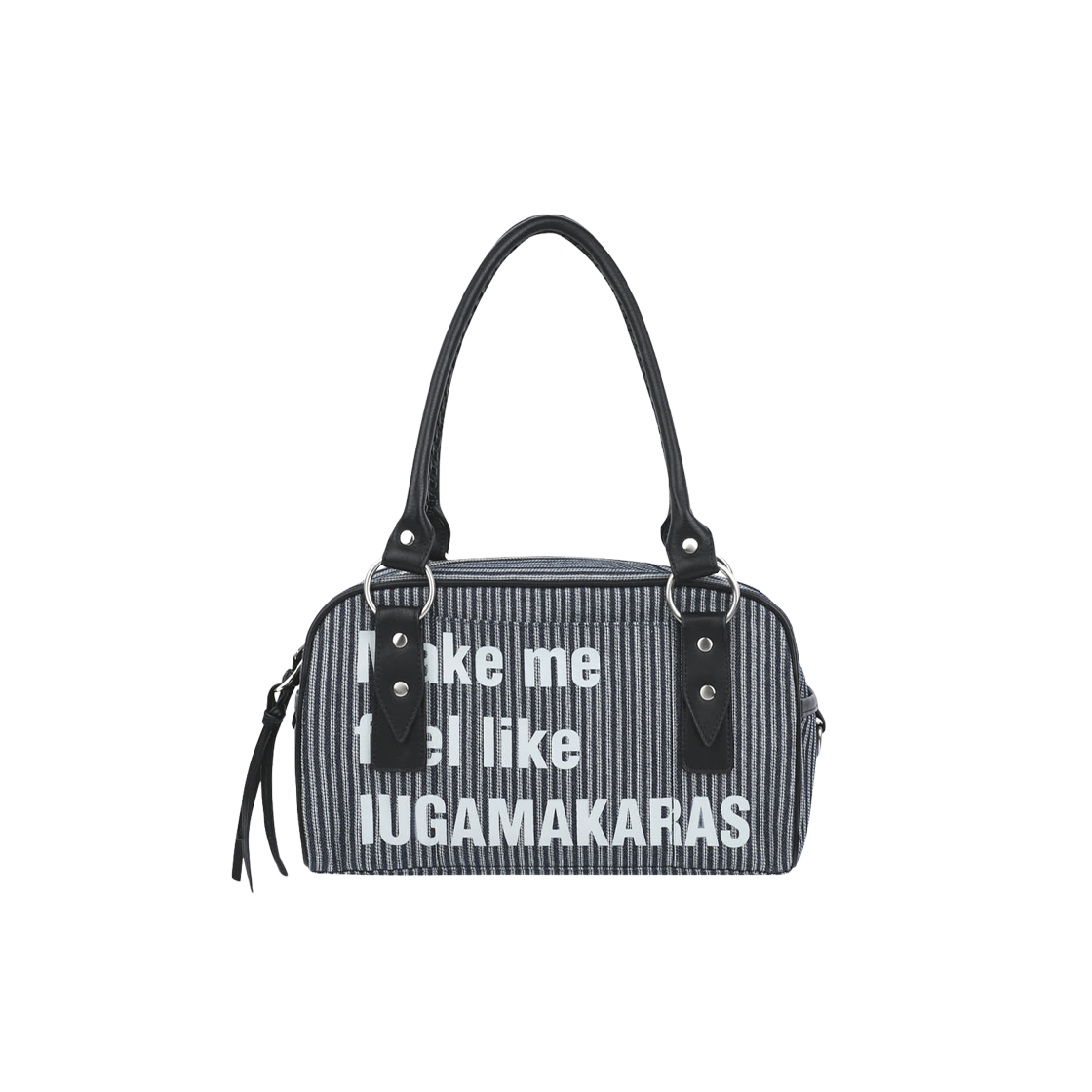 이우가마카라스 스트라이프 타이포그래피 볼링백 차콜(Iugamakaras Striped Typography Bowling Bag Charcoal)