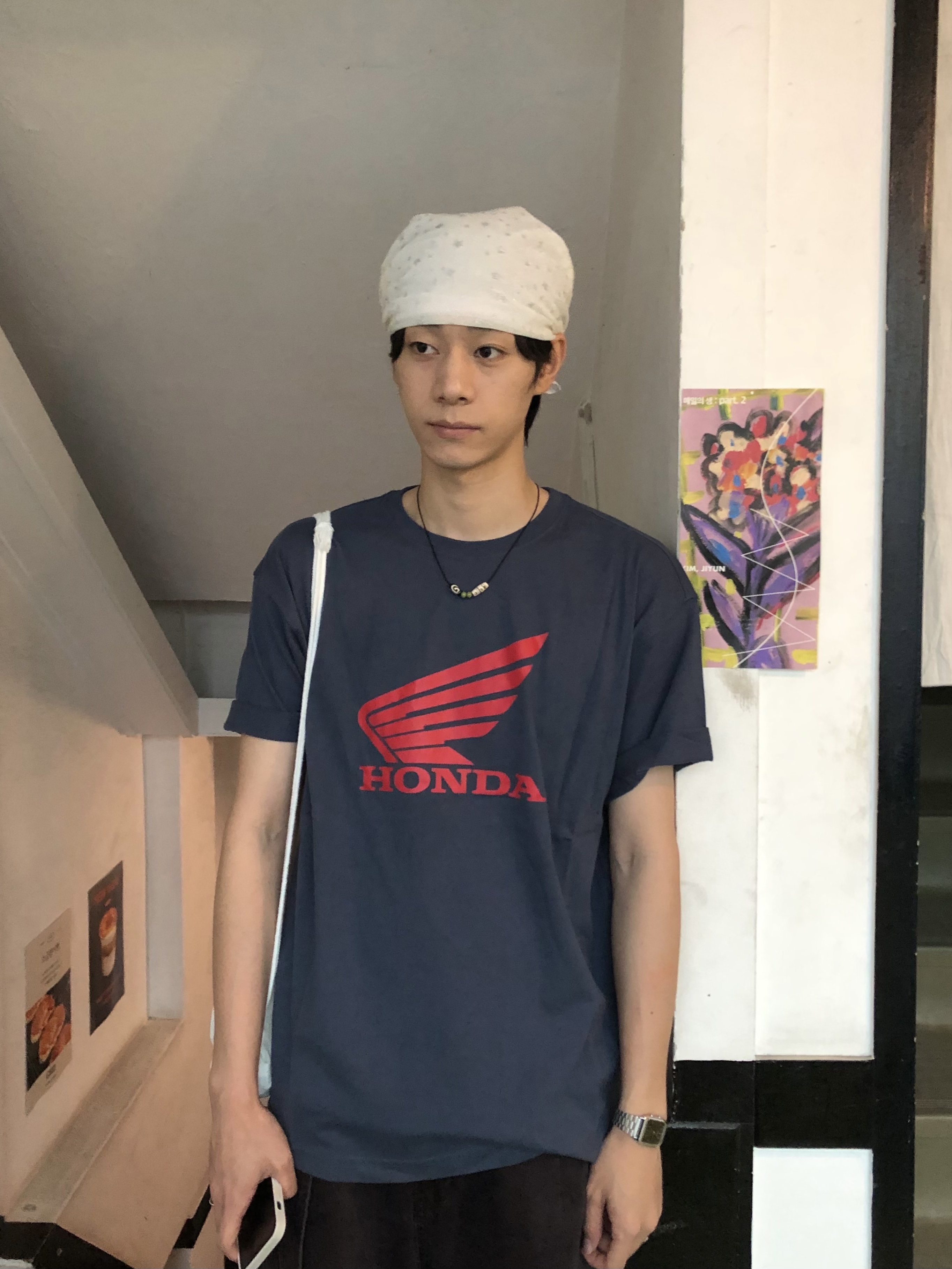 Honda Original Wing Logo T-Shirt Vintage Navy, Casio AQ-230A-1DMQ 착용 스타일 - 2