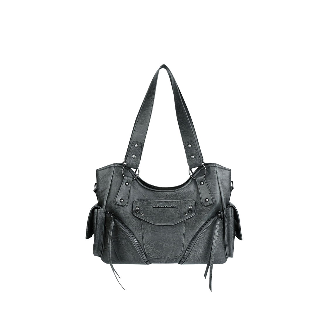 이우가마카라스 x 플리즈노팔로우 스터드 레더 숄더백 애쉬 그레이(Iugamakaras x Pleasnofollow Studded Leather Shoulder Bag Ash Grey)