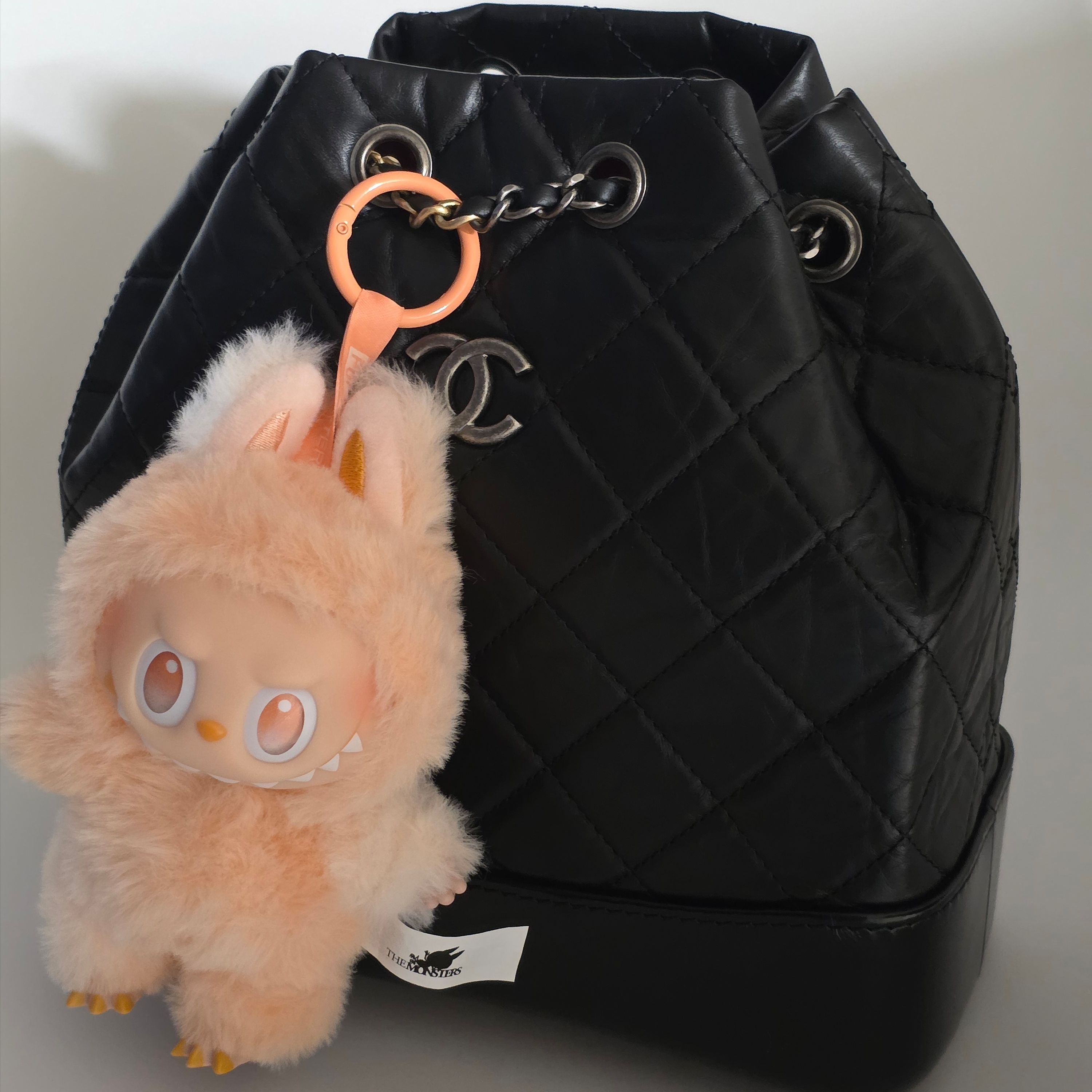 Pop Mart Labubu The Monsters Highlight Series Happiness Keyring (Opened Case), Chanel Small Gabrielle Backpack Aged Calfskin & Gold Silver Black 착용 스타일 - 1
