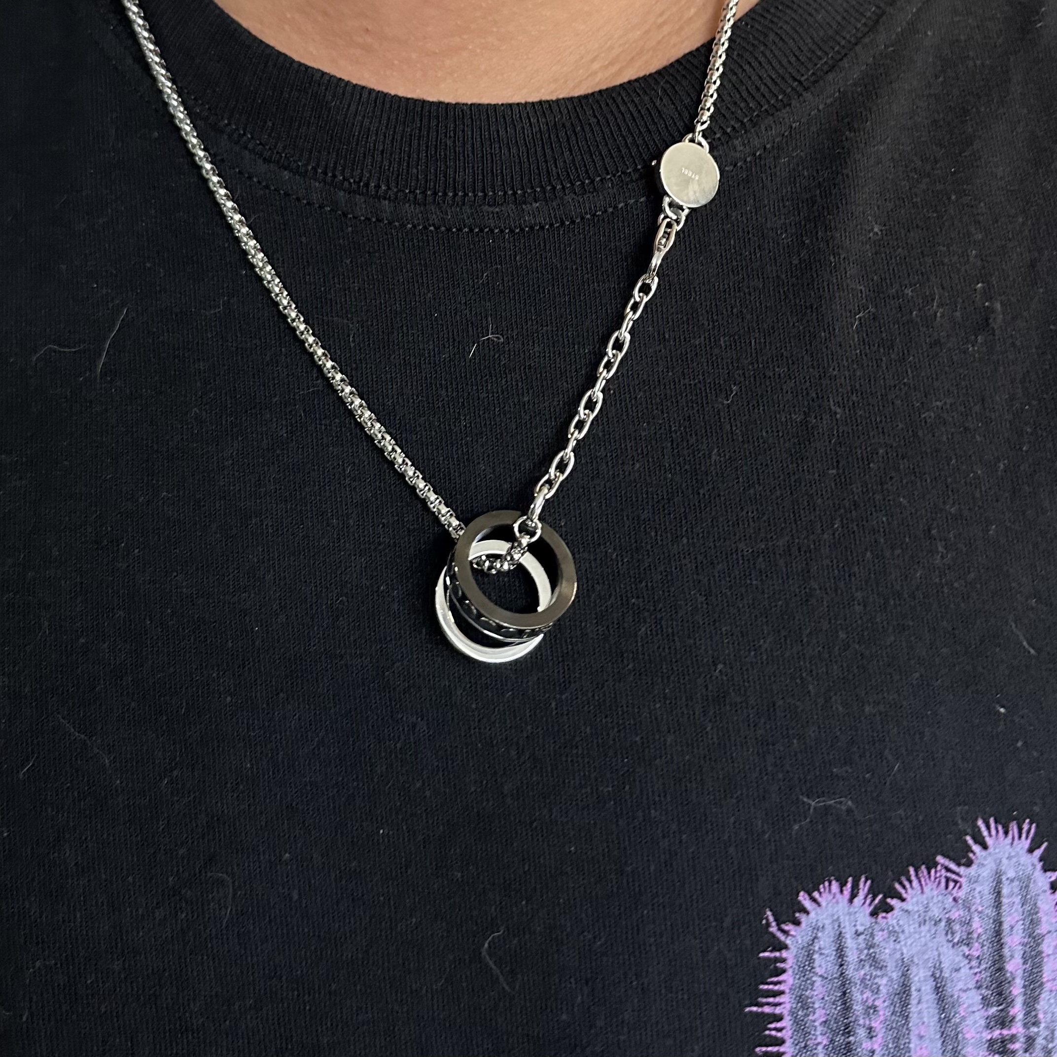 Diesel Dx1168040 Stainless Steel Double Pendant Necklace Silver 착용 스타일