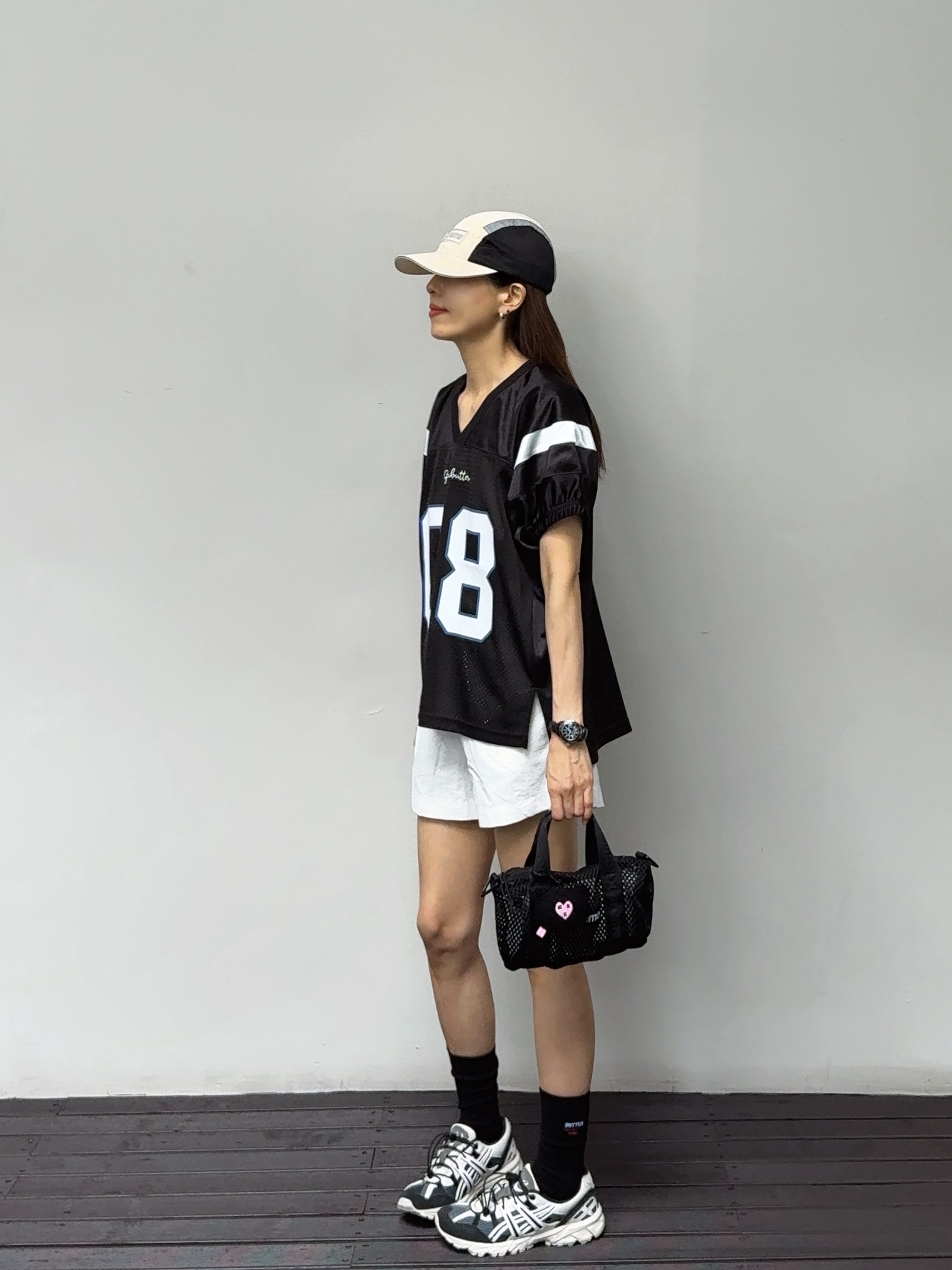 Supreme Side Mesh Camp Cap Cream - 25SS, Greenbutter Rugby Mesh Jersey Tee Black 착용 스타일 - 2