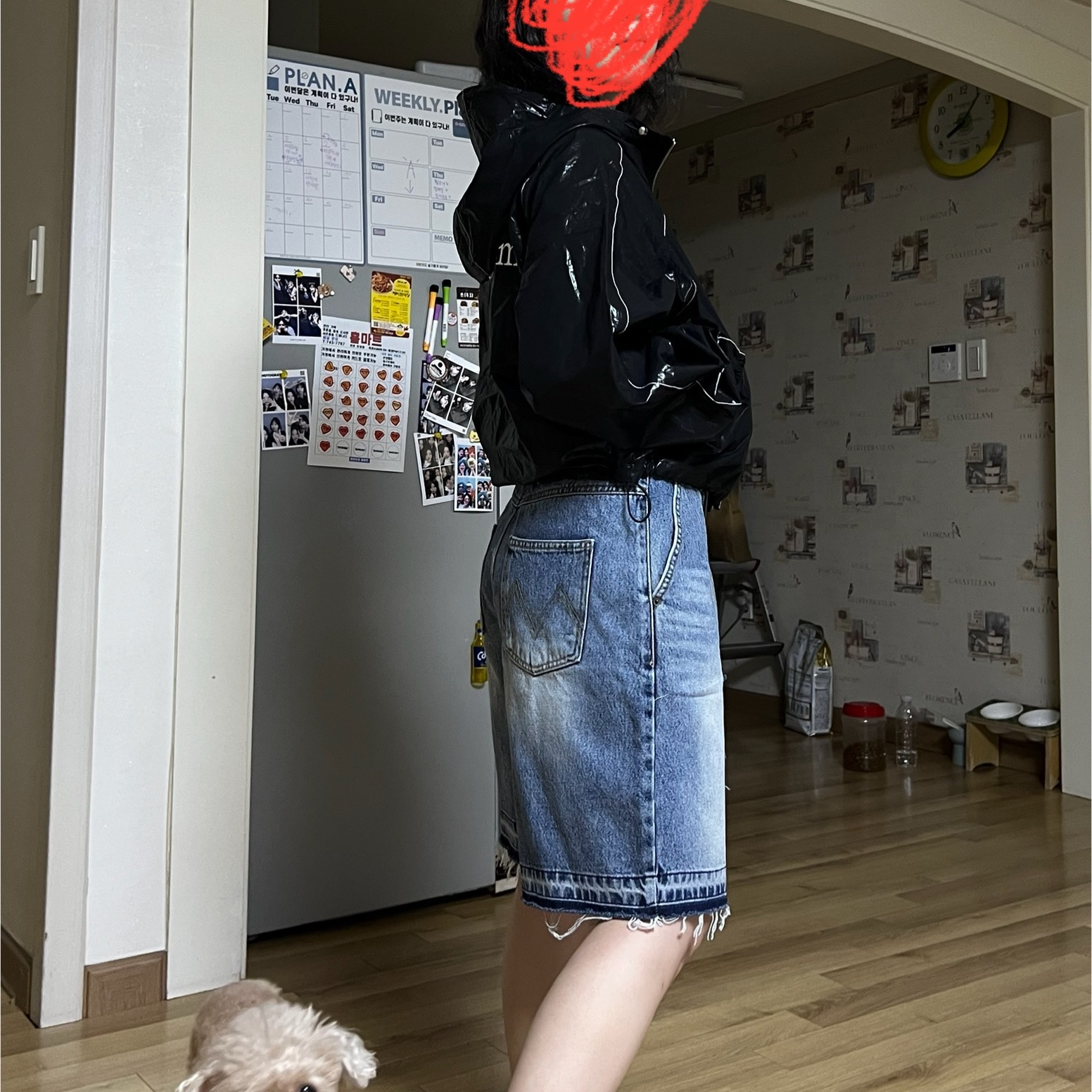 (W) Matin Kim Matin Crop Hoody Coating Jumper Black 착용 스타일