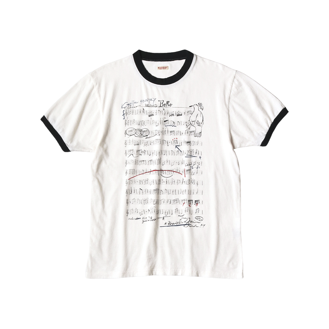 K2504SC171 Kapital 20 Tenjiku Ringer T-Shirt Boro Elegy Pt Kinari